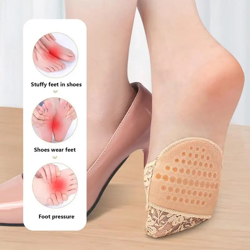 Lace forefoot cushion socks Forefoot Pads shock-absorbing sponge pads Silicone anti slip wrap toe invisible half length socks