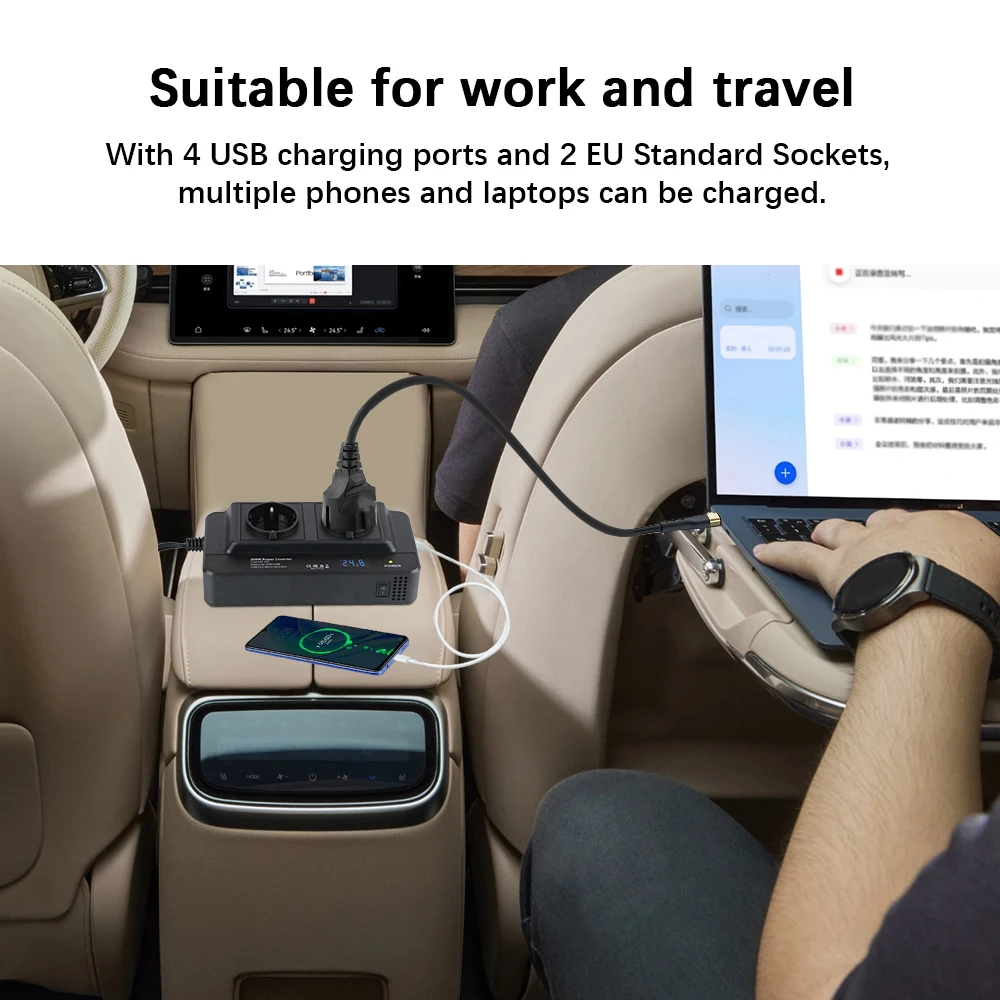200W DC/AC Inverter Car Power Socket 12V to 220V 2+4 EU Plug Socket USB Chargers Converter Cigarette Lighter Adapter Accessories