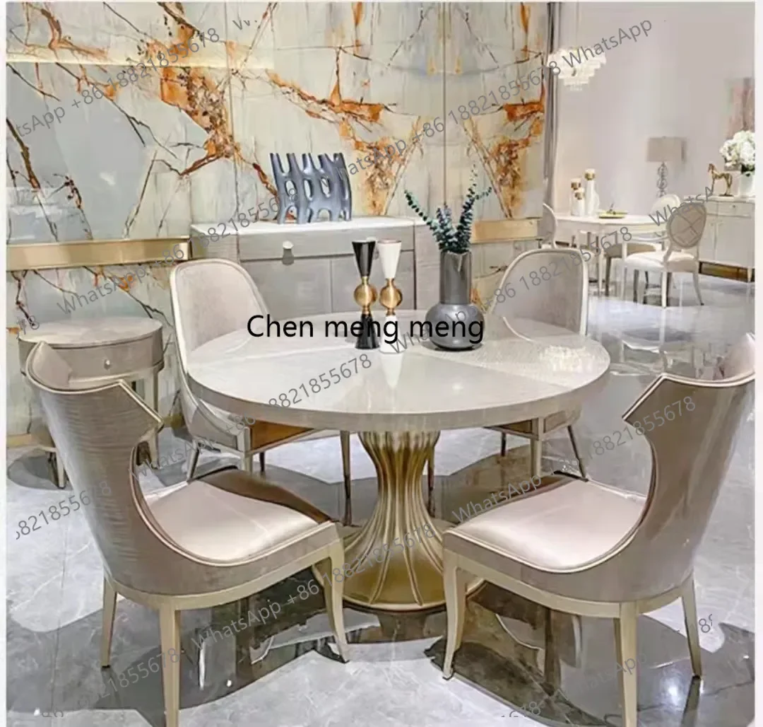 

American Light Luxury Fashion Round Table French Champagne Gold Round Solid Wood Dining Table