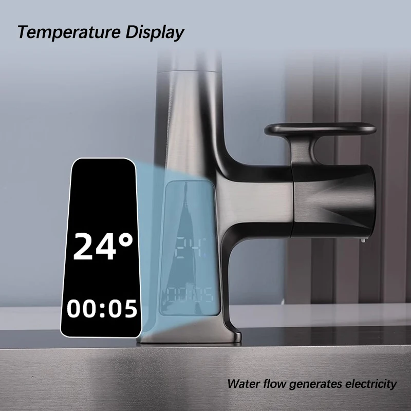 Grifo de cocina extraíble con pantalla de temperatura, mezclador de agua con Sensor infrarrojo inteligente, tres modos, caño de agua fría y caliente