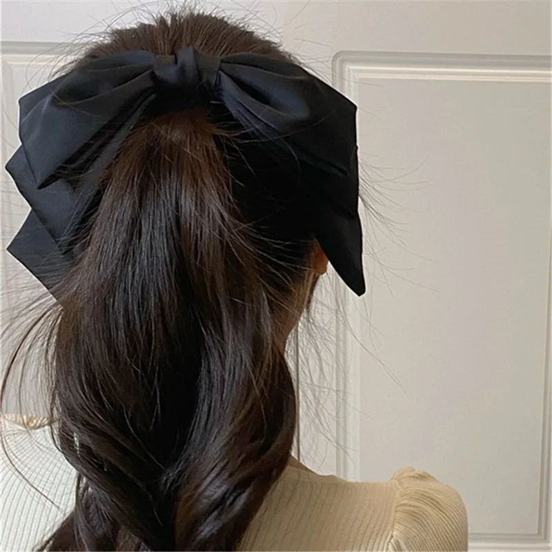 New Fashion High Quatity Satin Big Bow Hairpins Popular Hair Clip Women Sweet Solid Three-layer Bow Drape Hairgrip Accessories