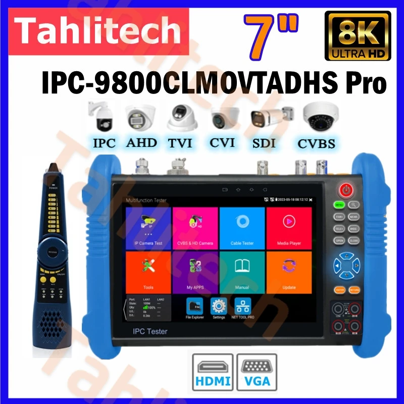

NEW IPC-9800CLMOVTADHS 8K CCTV IPC 8MP AHD CVI TVI CVBS SDI IP Camera Tester UTP Cable Tester HDMI VGA input Power CCTV Test