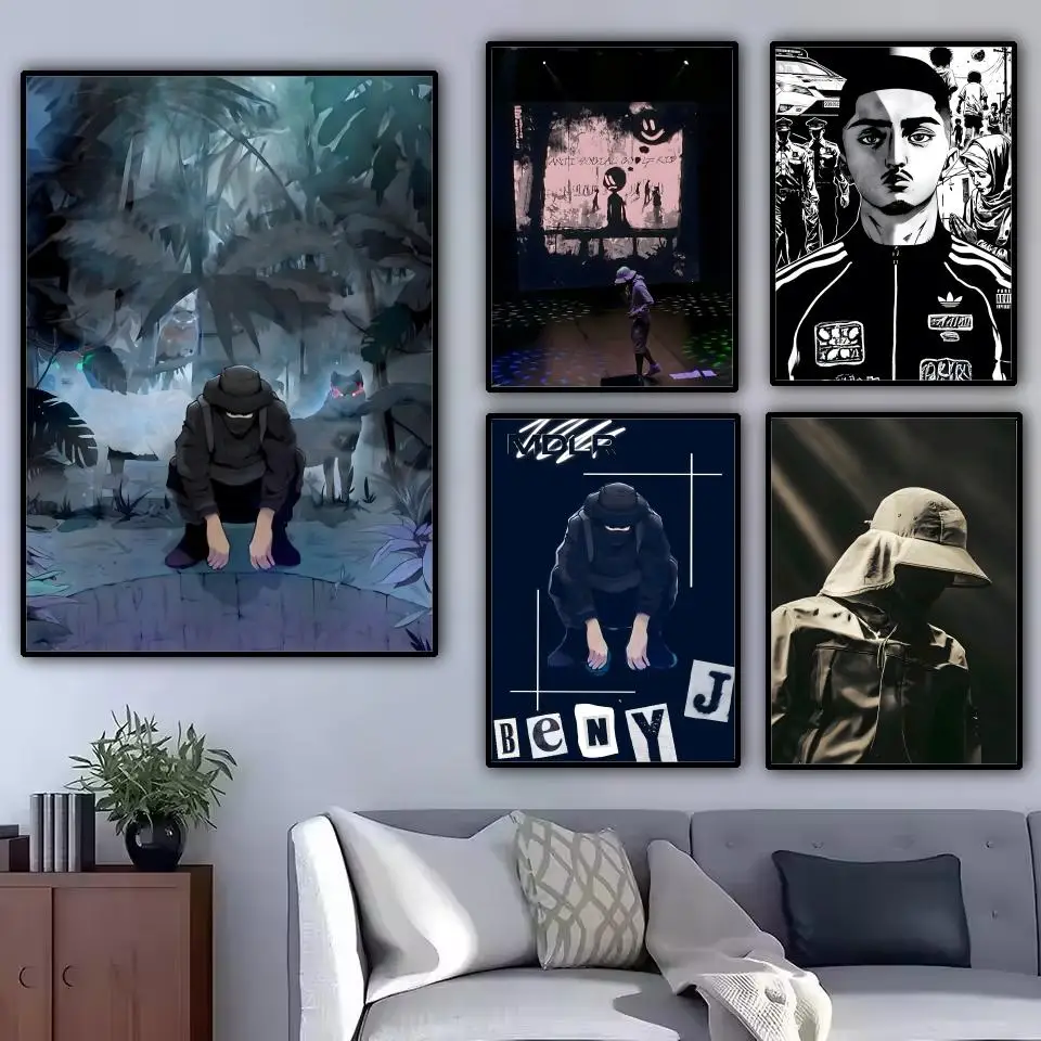 Póster de lienzo de caligrafía de pintura de rapero B-BENY JR Singer: decoración de pared duradera resistente al agua sin arrugas para todos los espacios