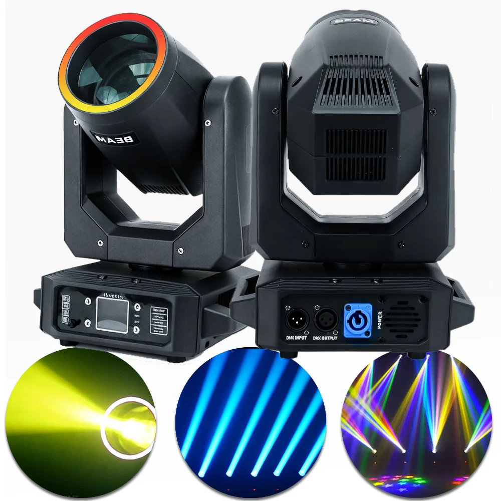 

200W LED Beam Moving head light with ring Rainbow effect DMX512 for DJ Disco party wedding bar