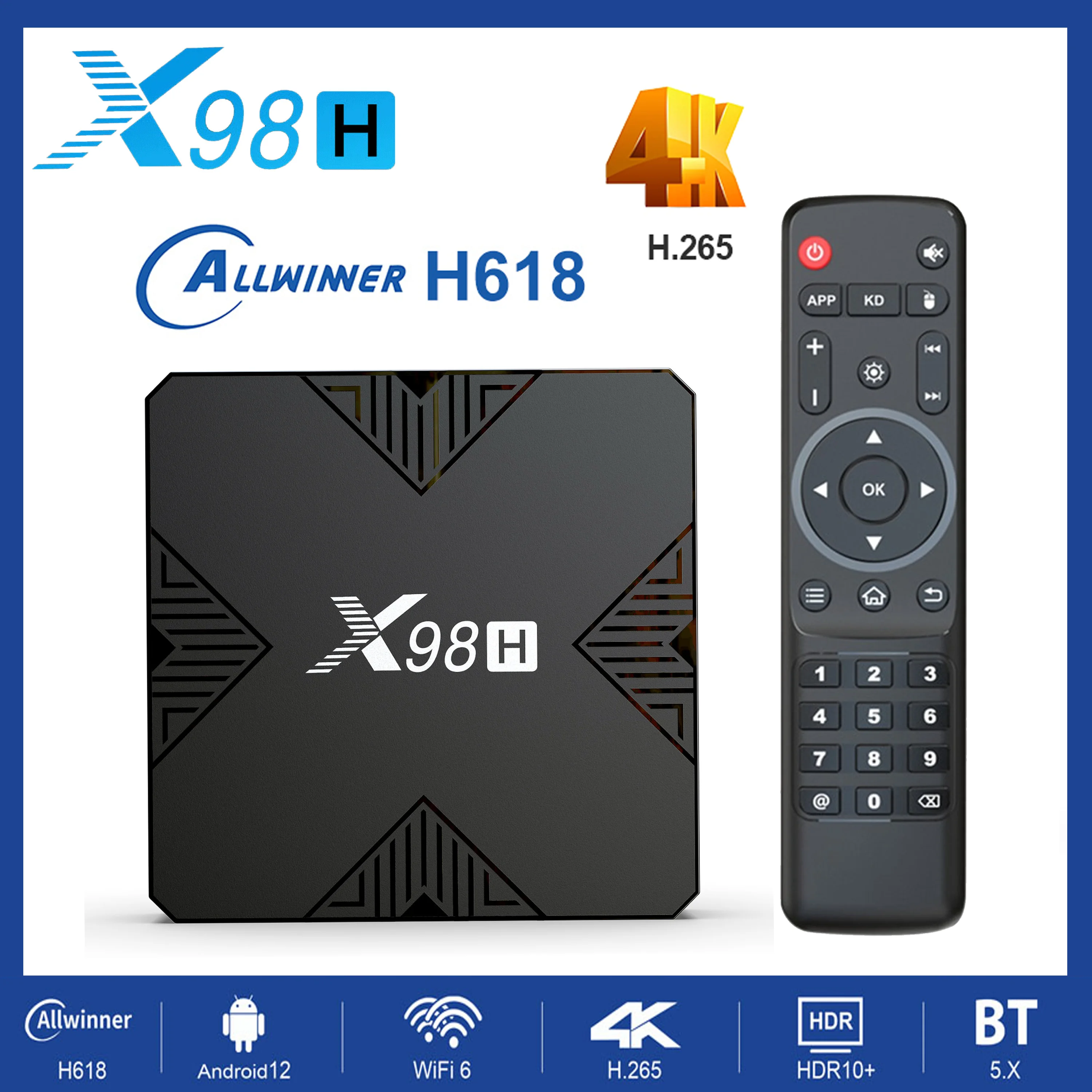 X98H Smart TV Box Android 12 Allwinner H618 Wifi6 Gigabit LAN 2.4G 5G Dual Wifi 4G 32G HDR10+ 4K Media Player AV1 X98 TV Prefix