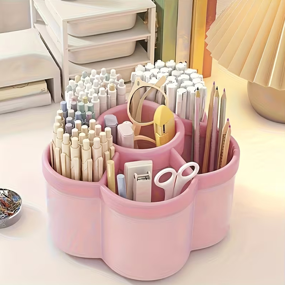  Rotating Desktop Organizer Storage Box for Makeup Brushes Pens Accessories Ideal for Office Bathroom Vanity Home Organization 