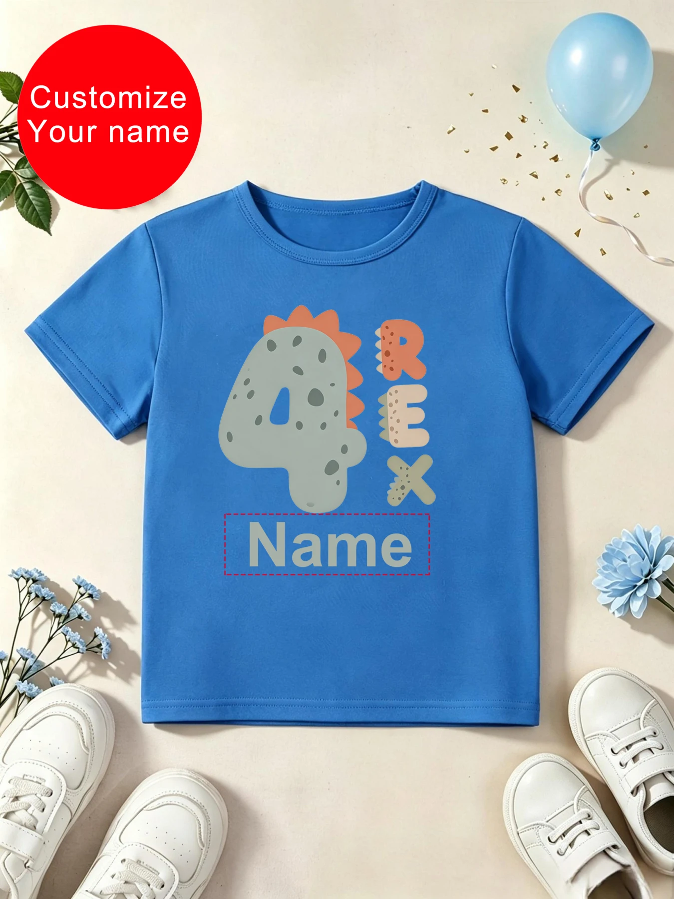 Customize Your Name 4th Birthday Rex Dinosaur Printed T Shirt Girls/Boys The Best Birthday Gift T-Shirt Kawaii Kids Clothes