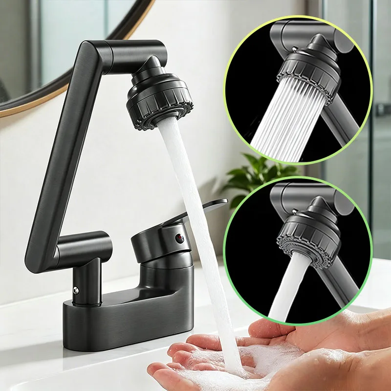 Plegable 360 °   Grifo de Lavabo Multifuncional con Rotación Omnidireccional, Brazo Robótico, Agua Fría y Caliente, Grifo de Latón Resistente