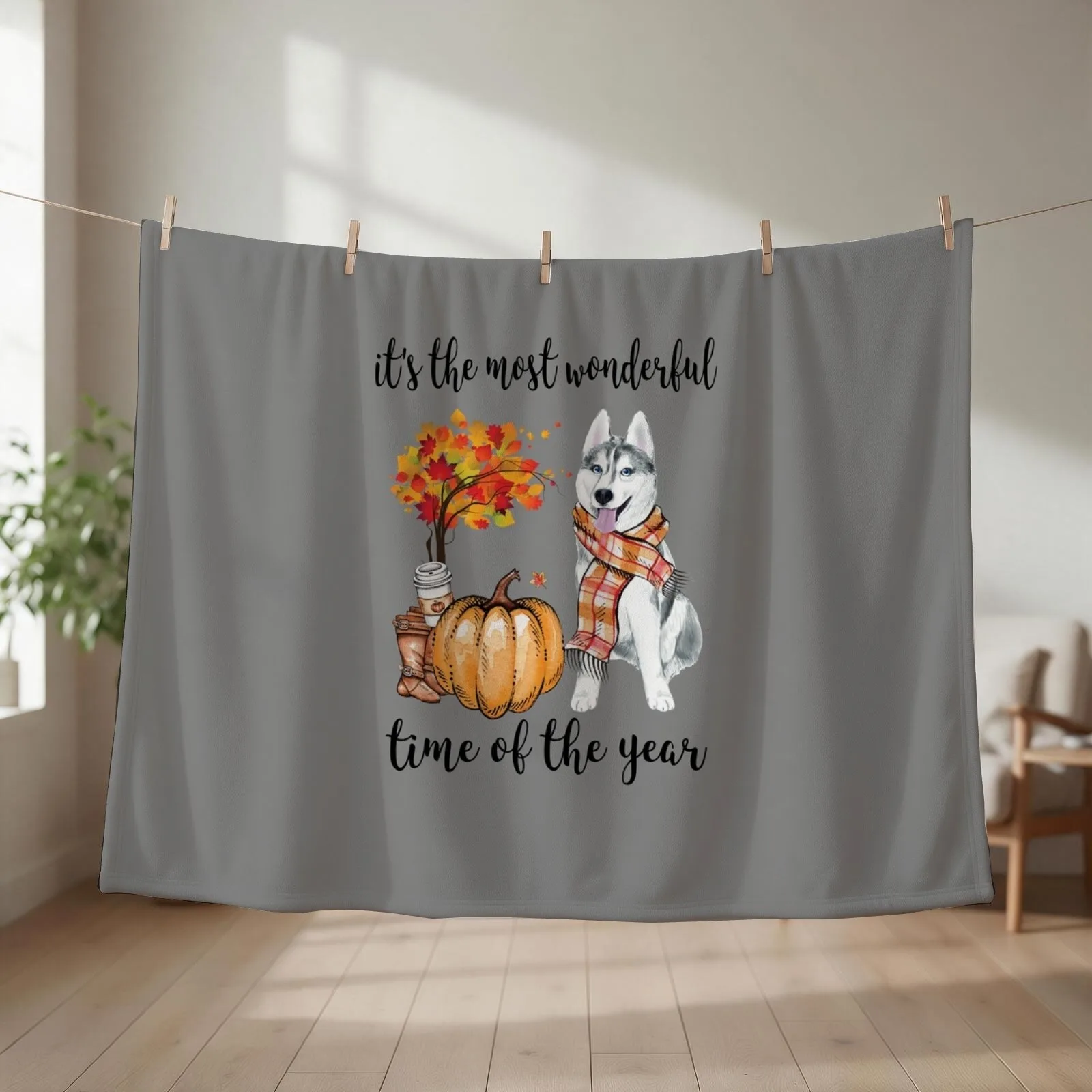 Husky and Autumn Throw Blanket Thermals For Travel Flannel Luxury Blankets For Bed Blankets