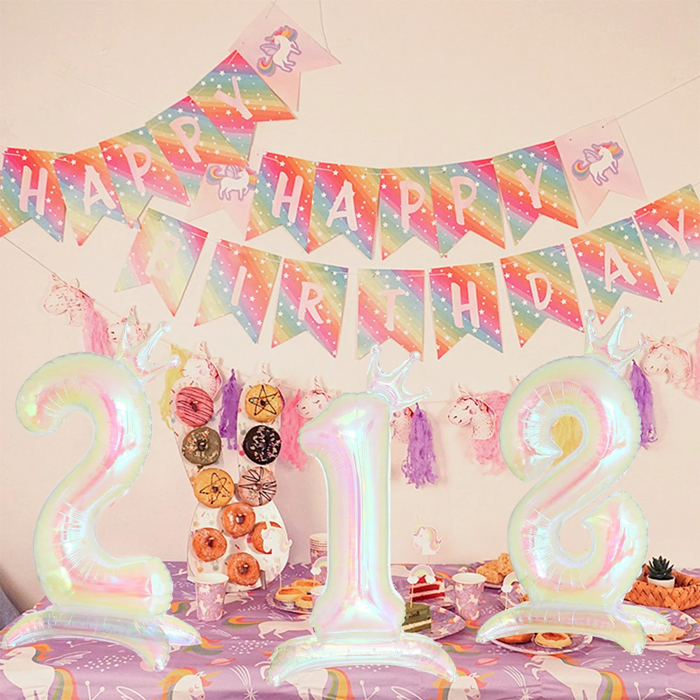 40Inch Transparent Dazzle Standing Crown Foil Helium Number Balloons 1st 2nd 8th Birthday Party Wedding Baby Shower Party Decor