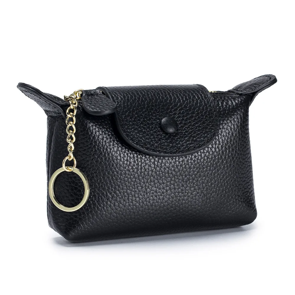 New Genuine Leather Coin Purse Brand Design Mini Women Wallets With Keychain Cowhide Short Snapped Purses Calfskin Card Holder