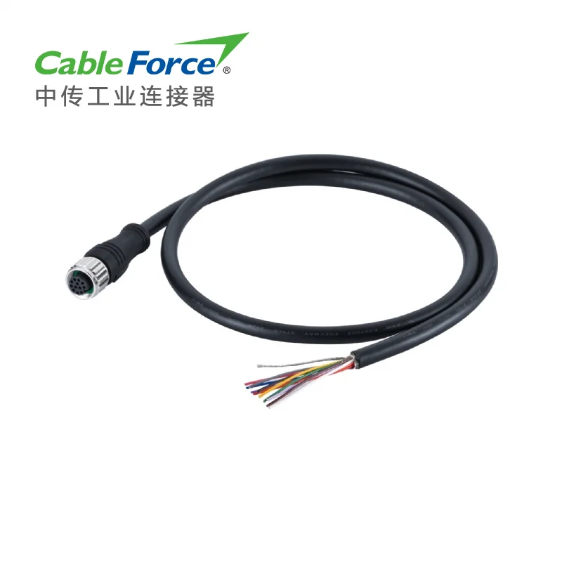 M12 A-Code 17Pin female 360 degree  molded 17x26AWG PUR 5 million drag chain cable 3m