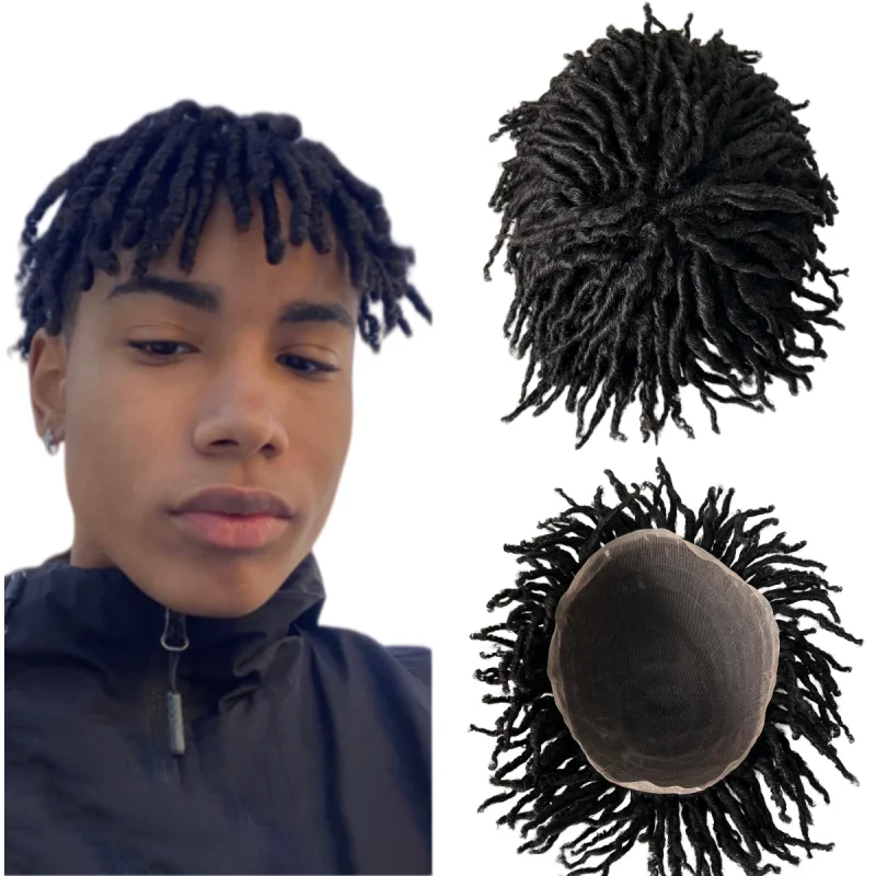 

Системы для наращивания волос из натуральных бирманских волос # Черный мягкий парик-дредлоки на полной сетке для мужчин темнокожих