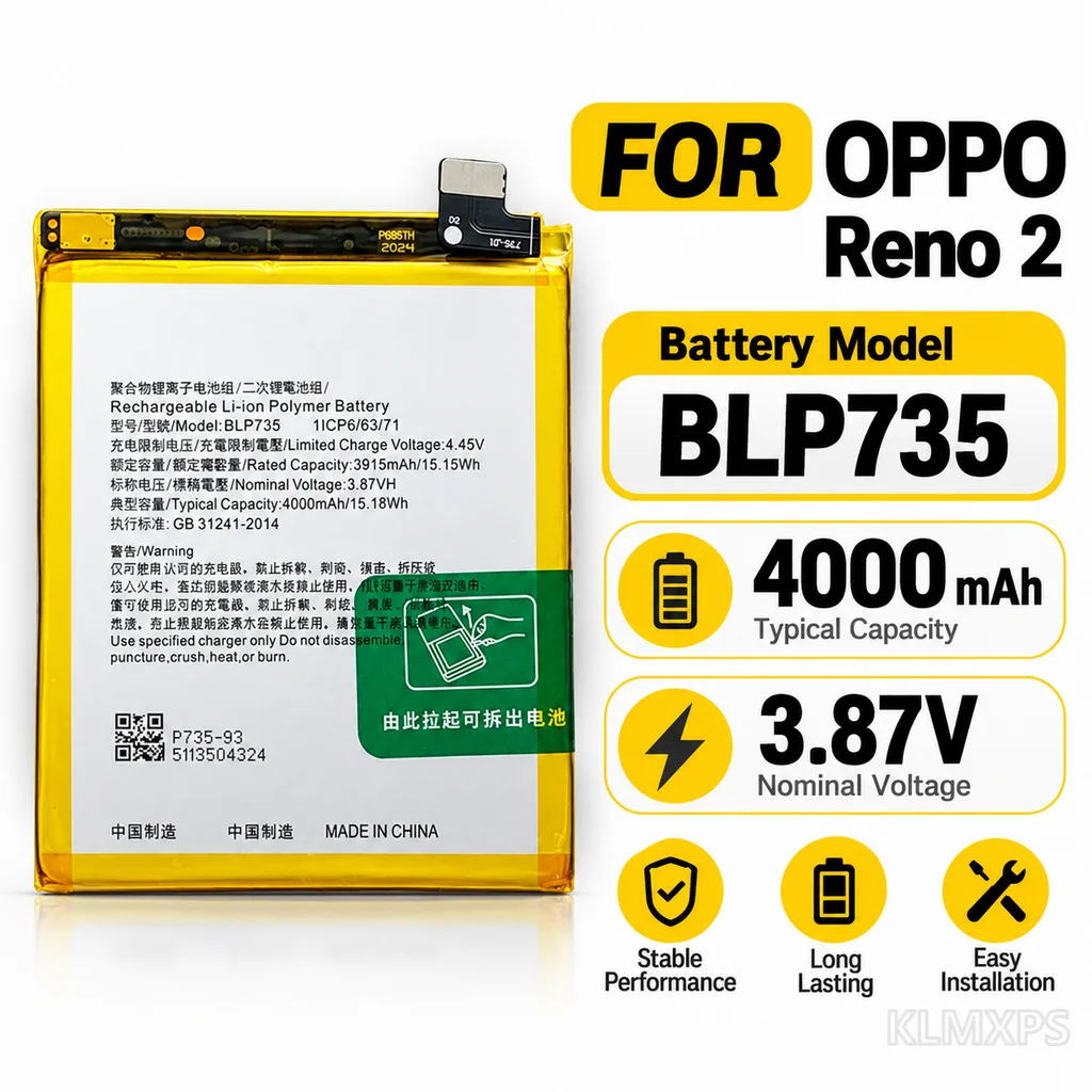 BLP735 Replacement Li-ion Battery Pack for OPPO Reno 2 Built-in Mobile Phone Battery with Protection Board for Phone Repair