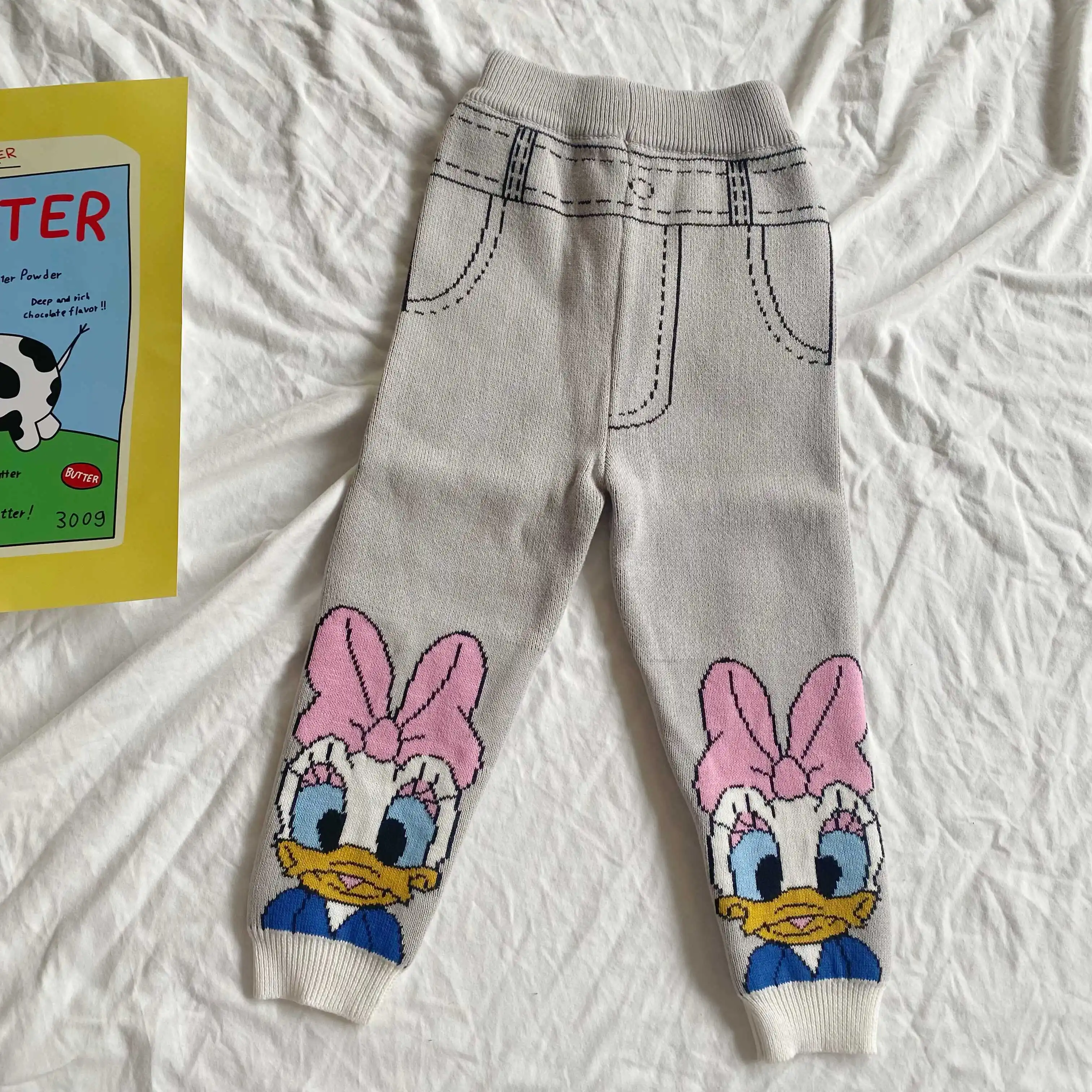 الفتيات الخريف الشتاء سميكة القطن محبوك بناطيل تدفئة لطيف الكرتون ميني المطرزة طماق يمكن ارتداء ملابس خارجية بنطلون