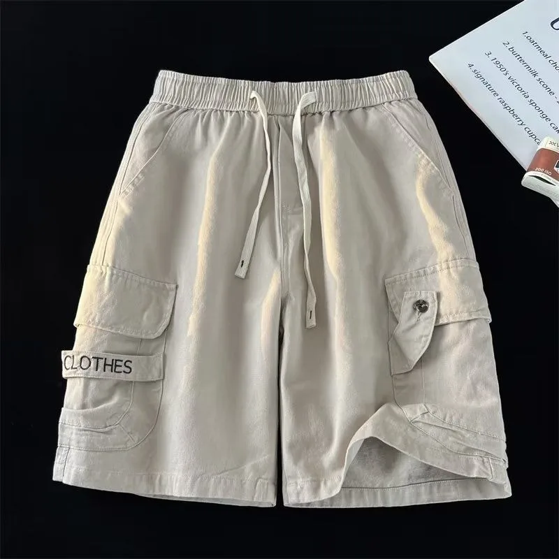 

Mens Elastic Drawstring Waist Multi Flap Pocket Loose Cargo Knee Length Shorts