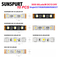 5-100M 10MM 12MM PCB RGBCCT RGBWW W WW RED 5 IN 1 4 IN 1 LED Strip 5050 DC12V/ 24V Flexible Light RGB+White+Warm White 60 LEDS/m