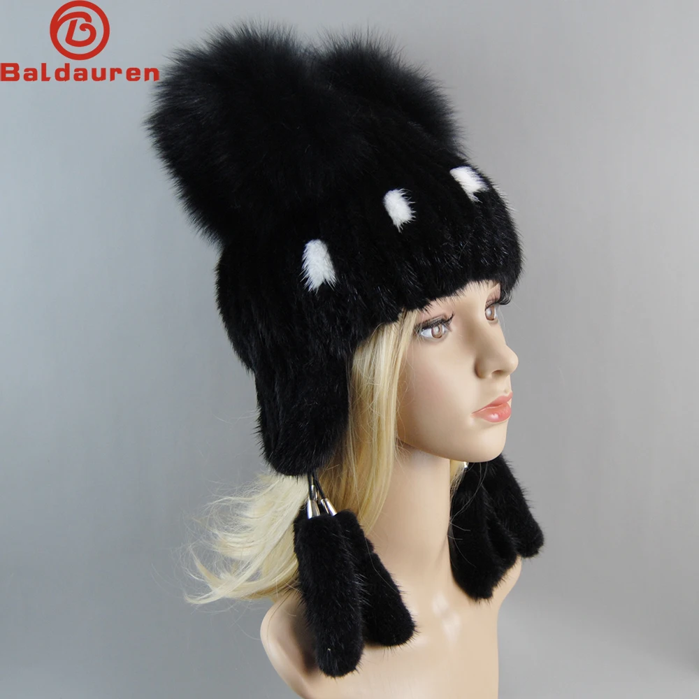 

New Style Russia Winter Hats Women Genuine Natural Mink Fur Cap With Silver Fox Fur 2024 Ladies Fashion High-End Female Caps