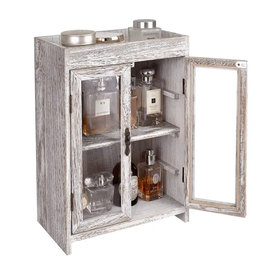 

Деревянный шкаф для хранения на столешнице. Настраиваемый органайзер с регулируемыми полками, стеклянной оконной дверью и съемным металлическим крючком. П