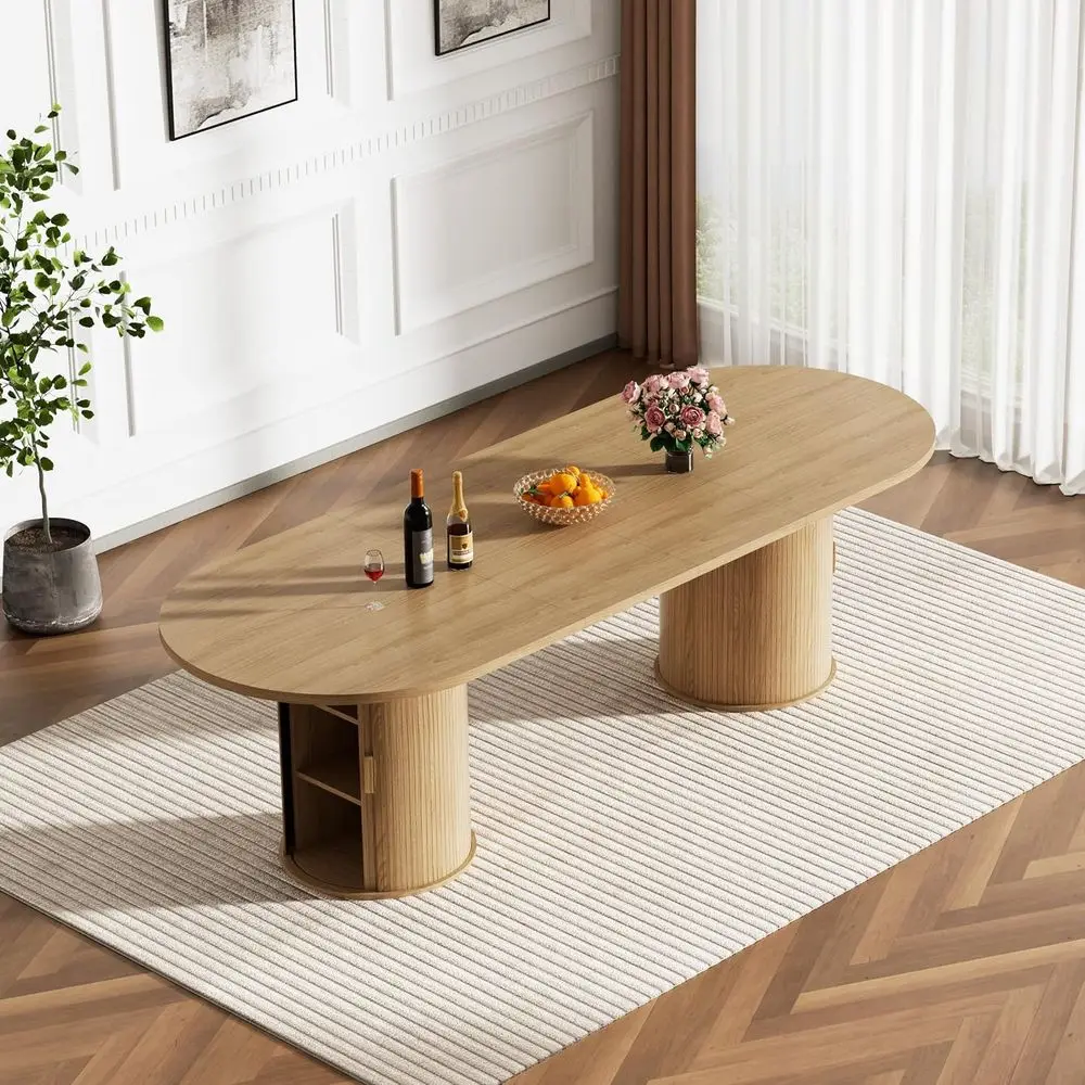 

Expandable Oval Dining Table for 6-10 People, 63 to 94, Pillar Base, Brown