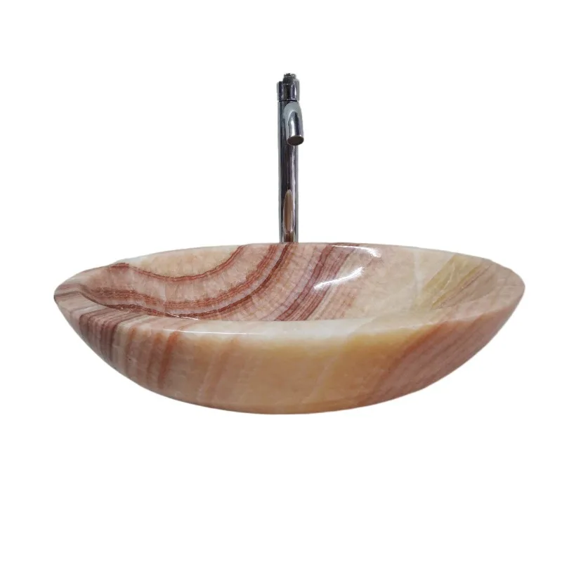 Rosin jade marble table basin rice topaz oval wash basin Honglong jade can be customized wash basin