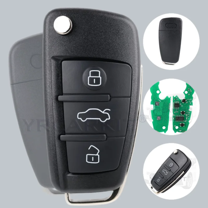

YRCARKIT For Audi A1 A3 TT S1 S3 Q3 TTS 2005+ Flip Key Fob Control Remote Car Key 433Mhz ID48 8P0 837 220 D 3 Button battery