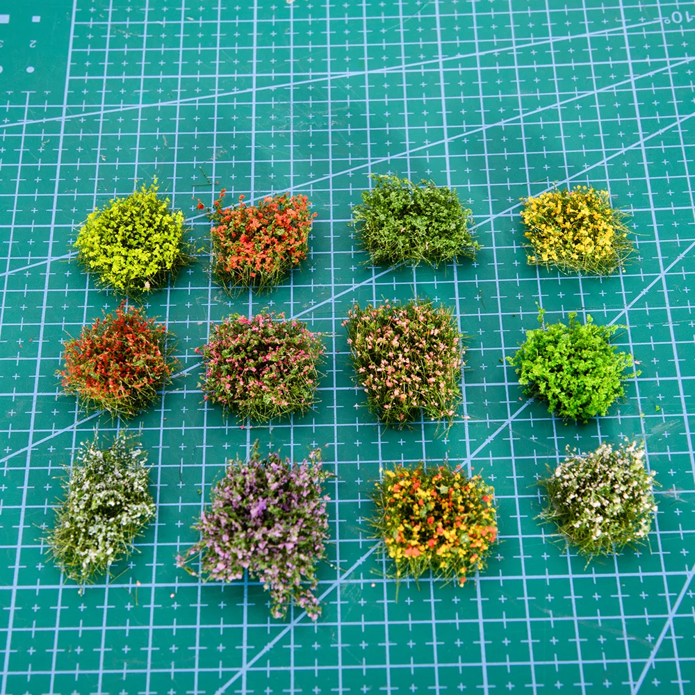 5 buah/lot miniatur rumput Cluster Tuft bunga rel kereta tata letak pemandangan militer DIY Model membuat dekorasi Diorama warna acak