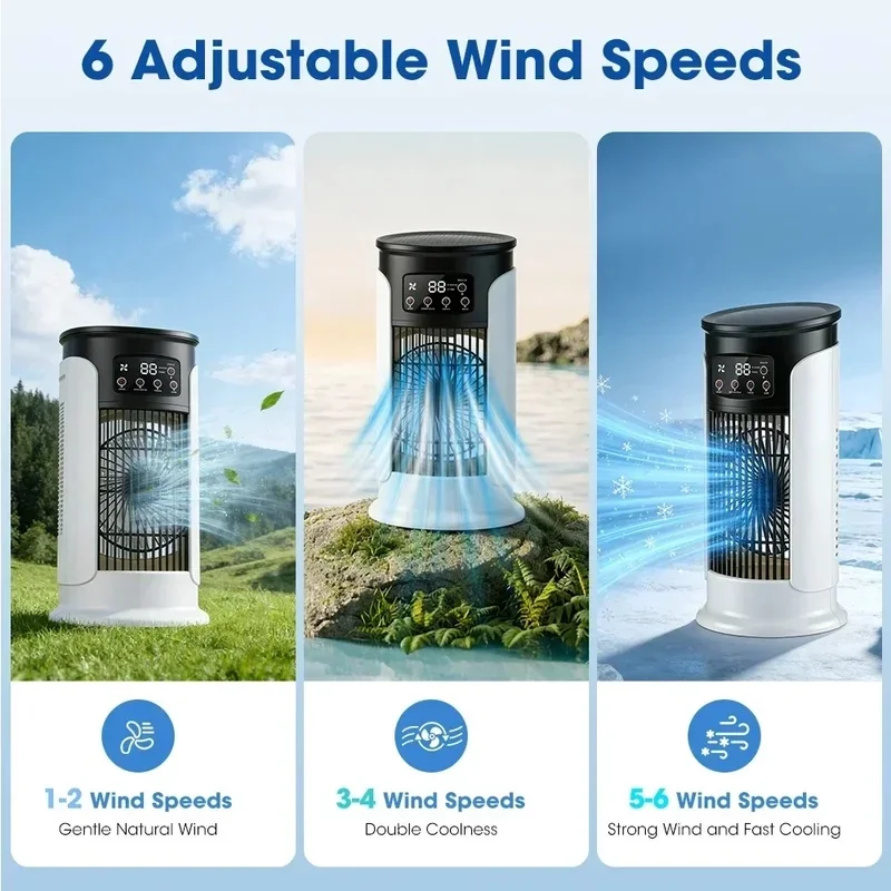 Afbeelding 5: Ultra-coole persoonlijke verdampingsluchtkoeler |   6 aangepaste windstanden, hydraterende nevelbevochtiging, helder digitaal LED-scherm