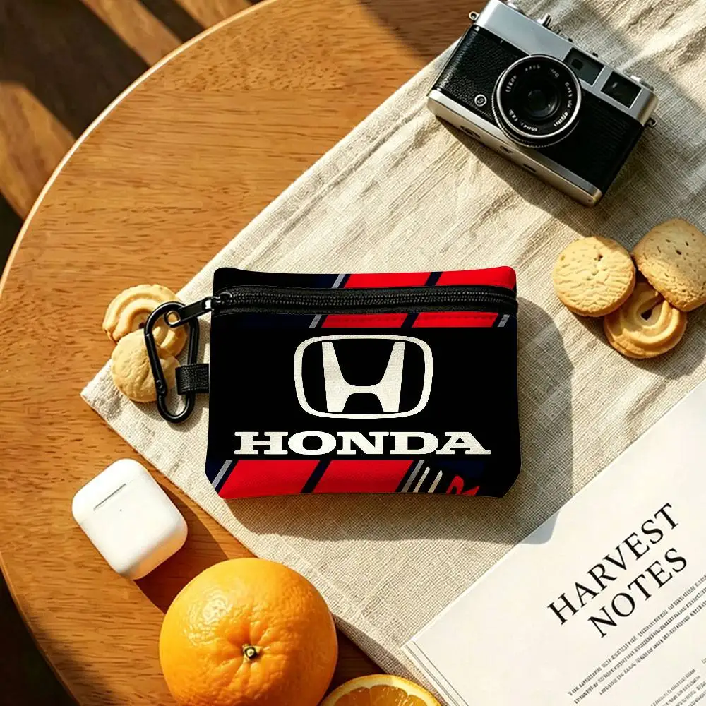 H-HRC H-HONDA Motorrad-Logo Mini-Hängetasche aus Oxford-Gewebe, strapazierfähige Münztasche mit Reißverschluss, Schlüssel- und Kartenetui mit Karabiner – Detail 6