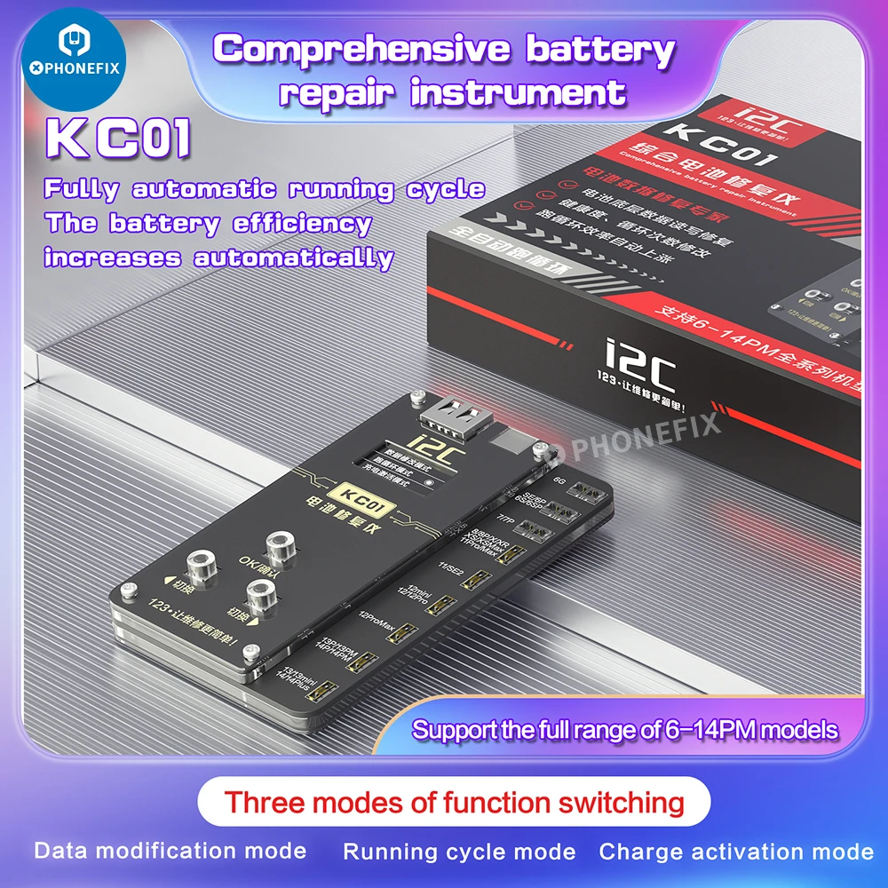 i2C KC01 Battery Repair Instrument for iPhone 11 12 13 14 Pro Max Battery Data Reading Writing Battery Health Warning Error Fix