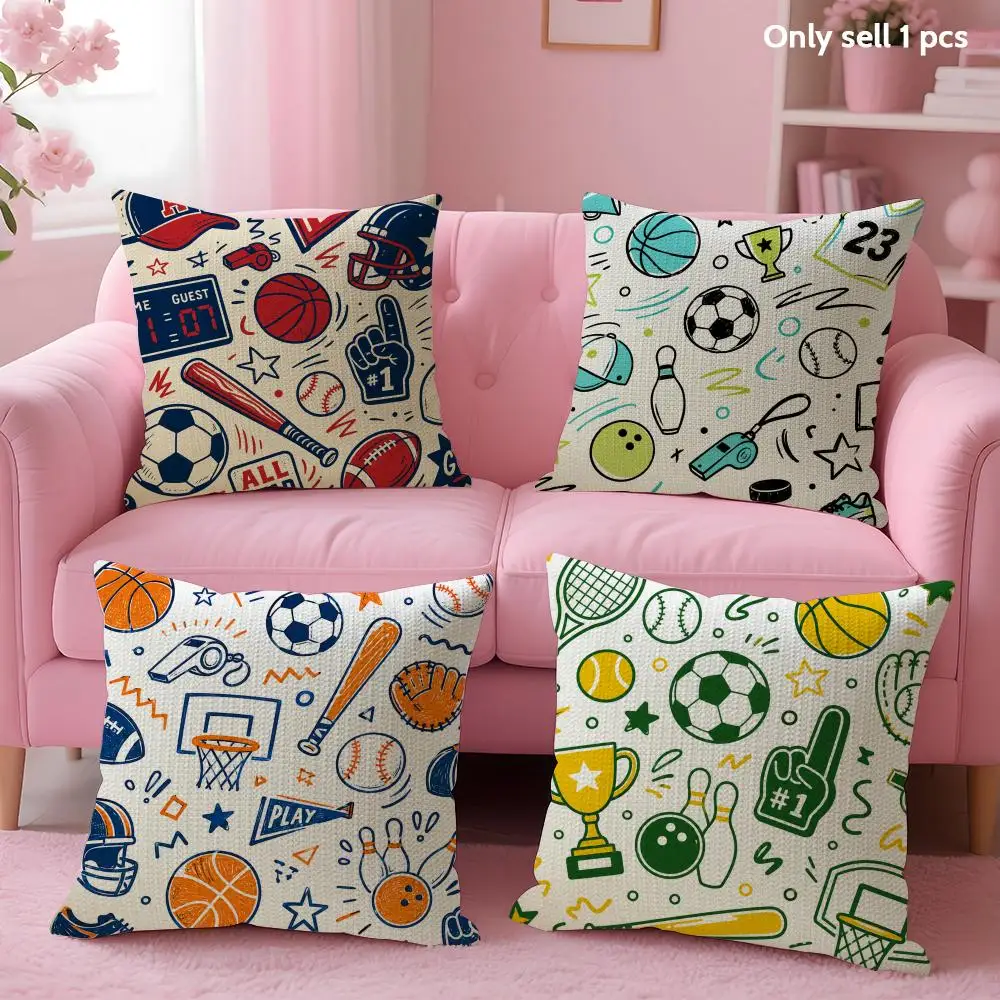 Baseball Design Cushion Cover Linen Organic Fabric Double-Sided Printing Sofa Breathable Home Decor Gift Pillow Case