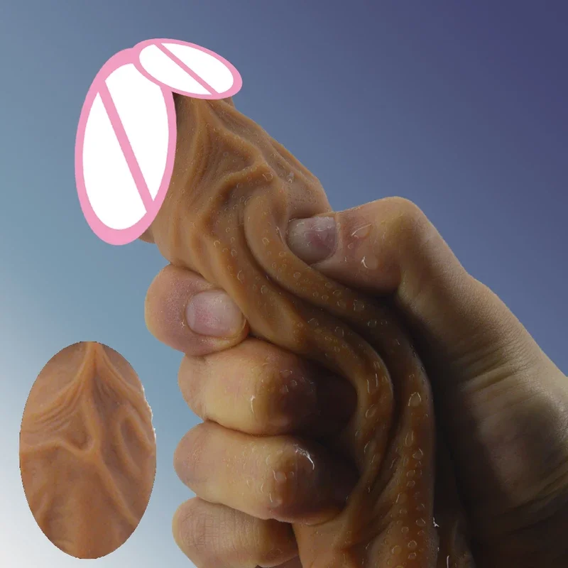 FAAK 7/8 Inch Realistic With  Double Layer Silicone Fake Penis Lifelike Toys For Women Strapon  Sex Shop