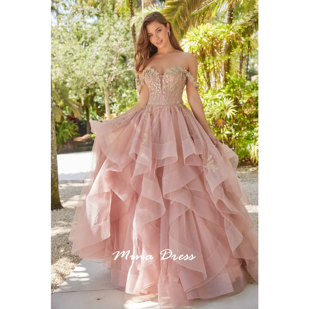 

Mina Removable Shoulder Strap Evening Dress Luxury Elegant Party Dresses Woman Customized Backless Sleeveless Lace Applique Prom