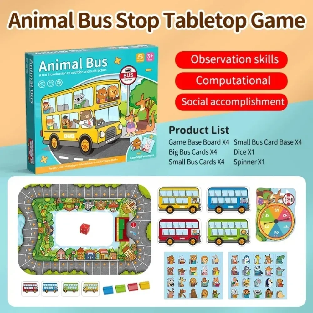 Children's Animal Bus Stop Tabletop Game Parent-child Board Game Toys Early Education Cognitive Transportation Game for Kids