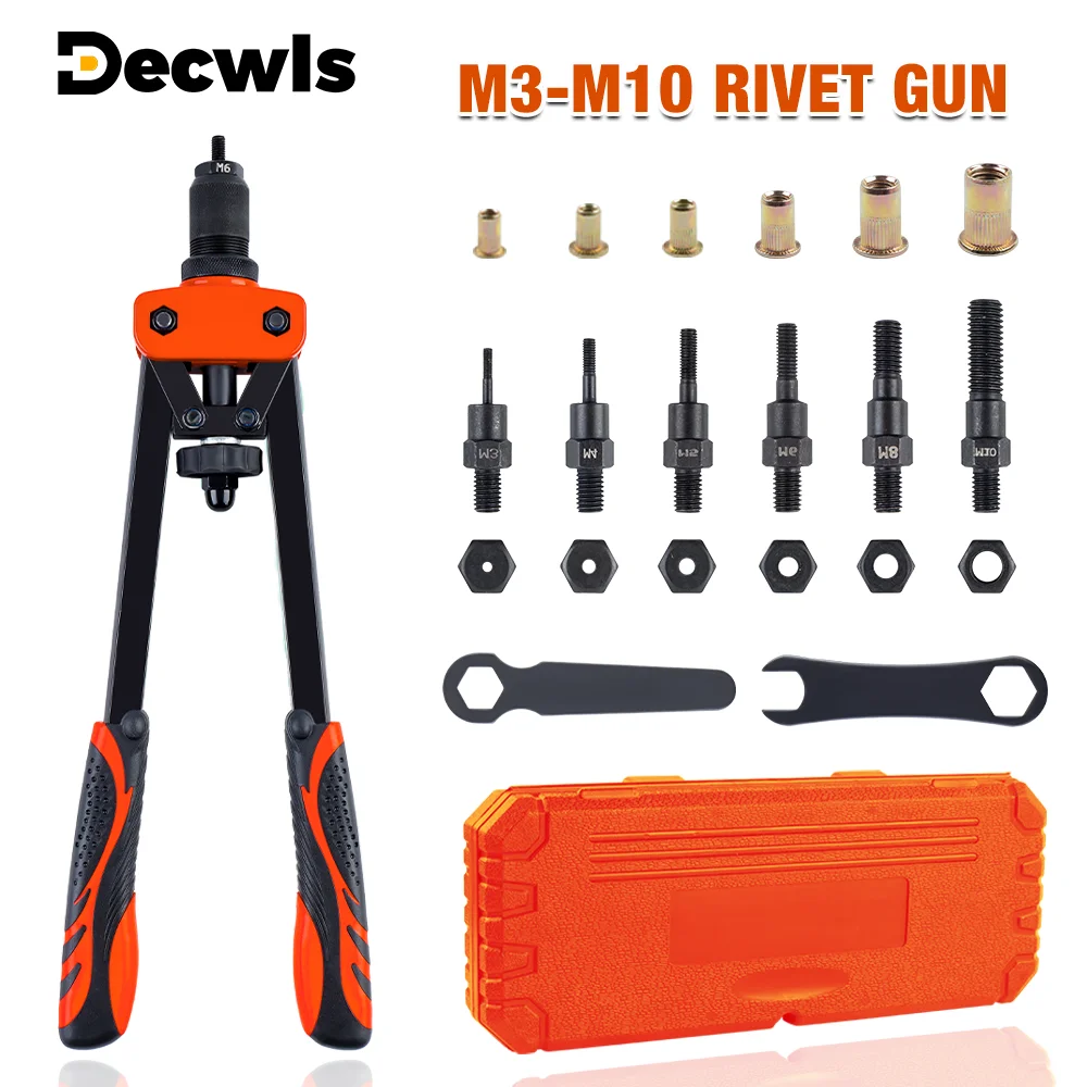 

Ручной заклепочный пистолет M3 M4 M5 M6 M8 M10 для домашнего использования, самодельный инструмент для быстрой установки гаек с вставкой, беспроводной заклепочный пистолет с ящиком для инструментов