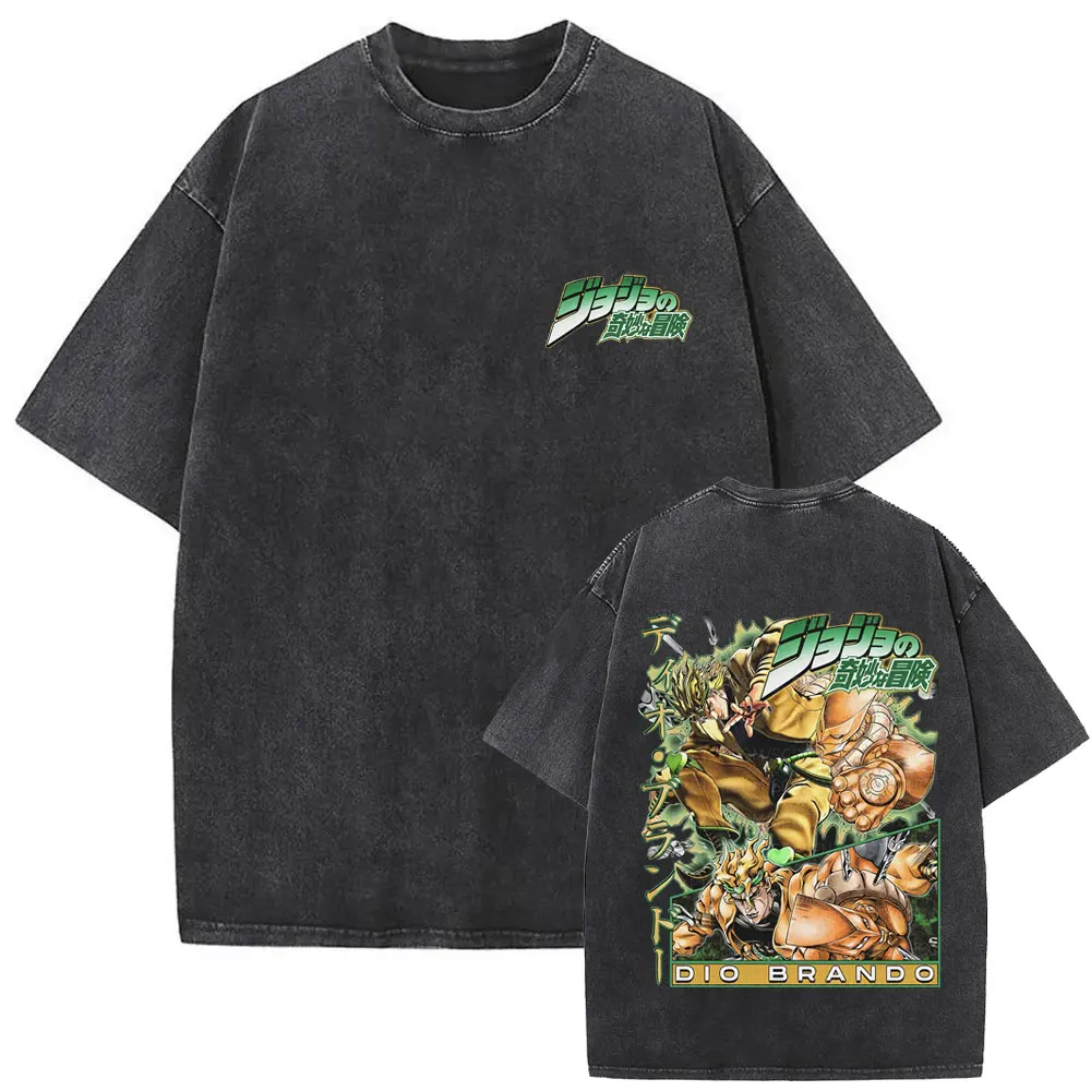 

Washed Vintage Anime JoJo Bizarre Adventure Dio Brando Graphic T-shirt Men Women Manga Casual T Shirt Fashion Oversized T-shirts