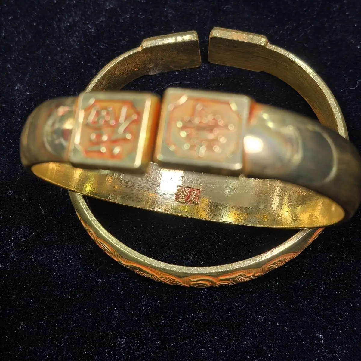 Antique jewelry bracelet copper gilt opening blessing longevity dragon and phoenix bracelet