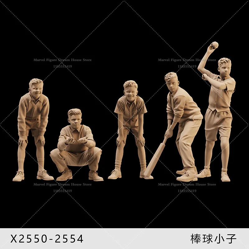 1/64 1/43 1/35 Scale Miniature Scene Dolls Un-panited White Figure Mini Model Youth Baseball ‌Children's Games Sports Practice