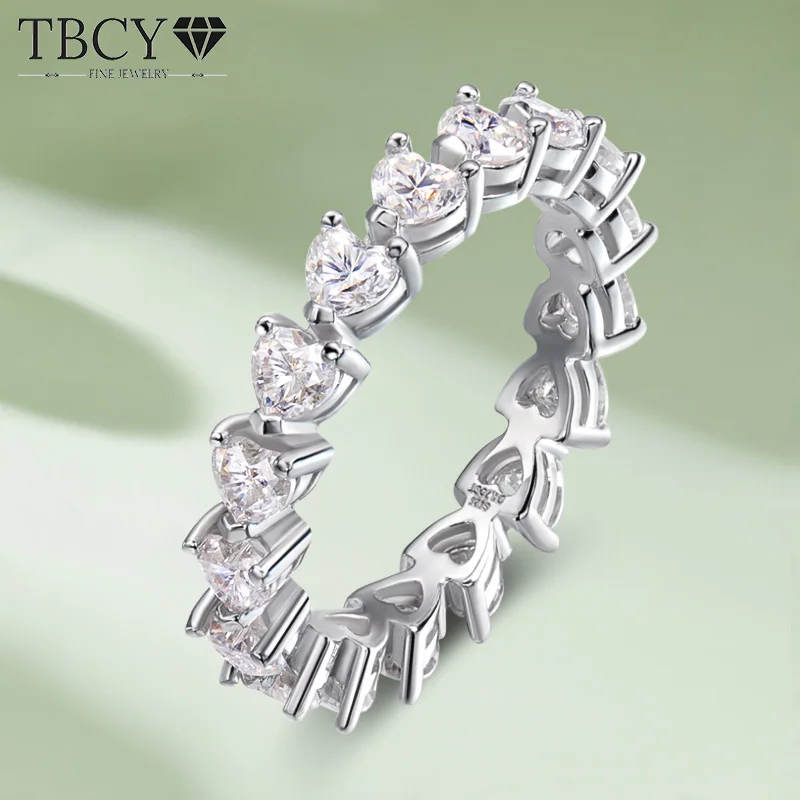 TBCYD  3MM Full Moissanite Diamond Eternity Rings 925 Sterling Silver  Heart Polished Wave Sparkle Elegance For Women Jewelery