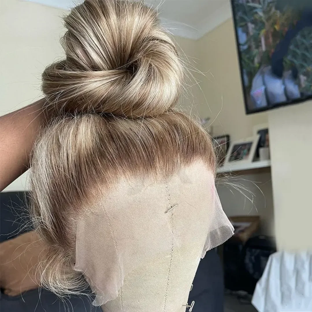 Natural Silky Straight HD Lace Wig Highlight Blond 24Inch with for Women Pre-Plucked Transparent Lace Frontal Versatile Hair Wig