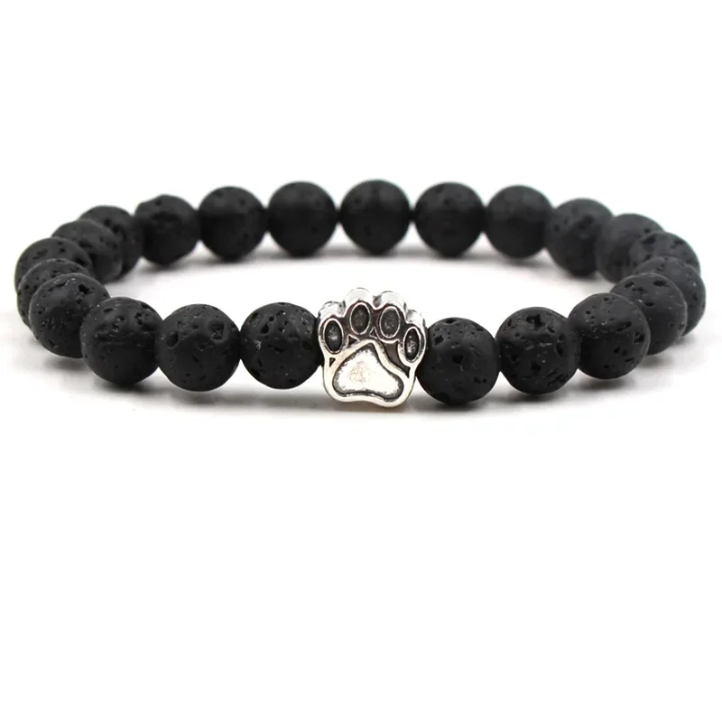 Tree of Life Paw Charms 8mm Black Lava Stone Beads Aromatherapy Essential Oil Diffuser Bracelet Yoga Strand Jewelry