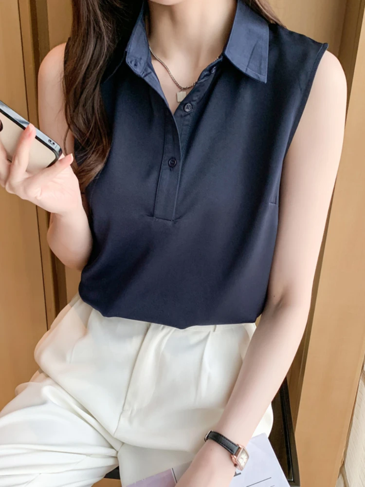 Fashion Summer Blouses for Women Soild Womens Tops Shirt Chiffon Sleeveless Womens Blouses Basic OL Female Clothing Sexy Blouses