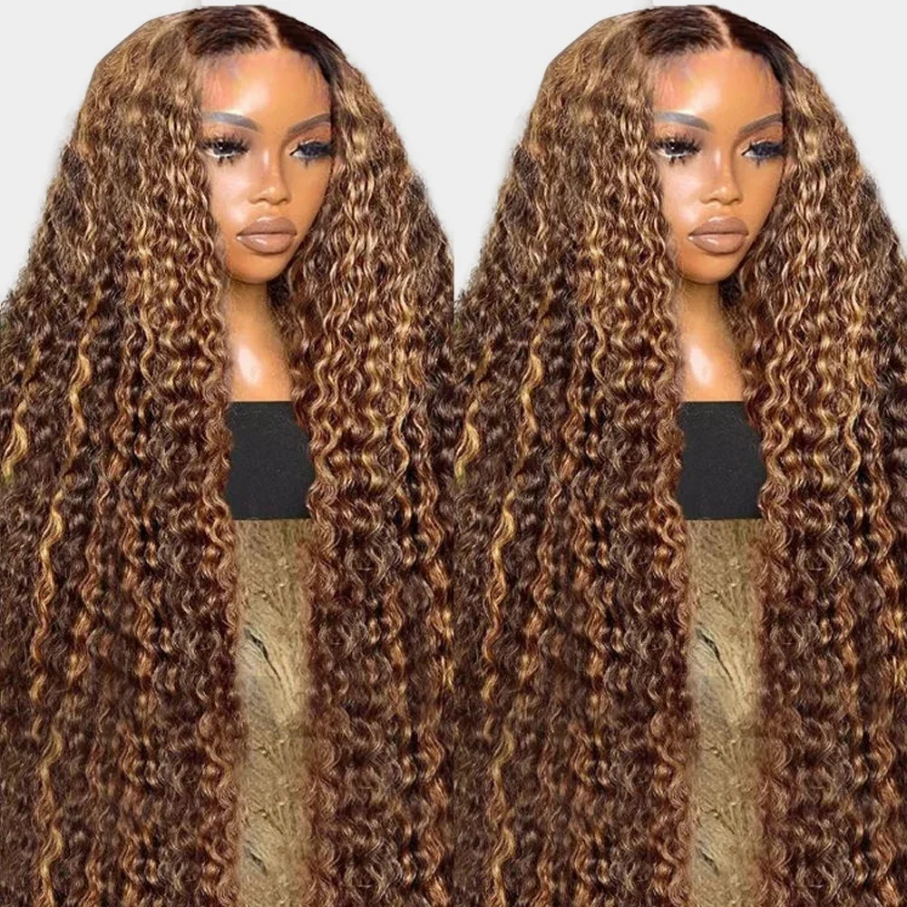 Highlight Ombre Colored Glueless Curly 13x4 Lace Frontal Wigs Human Hair Ready To Wear Deep Wave 7x5 Lace Closure Wigs﻿ On Sale