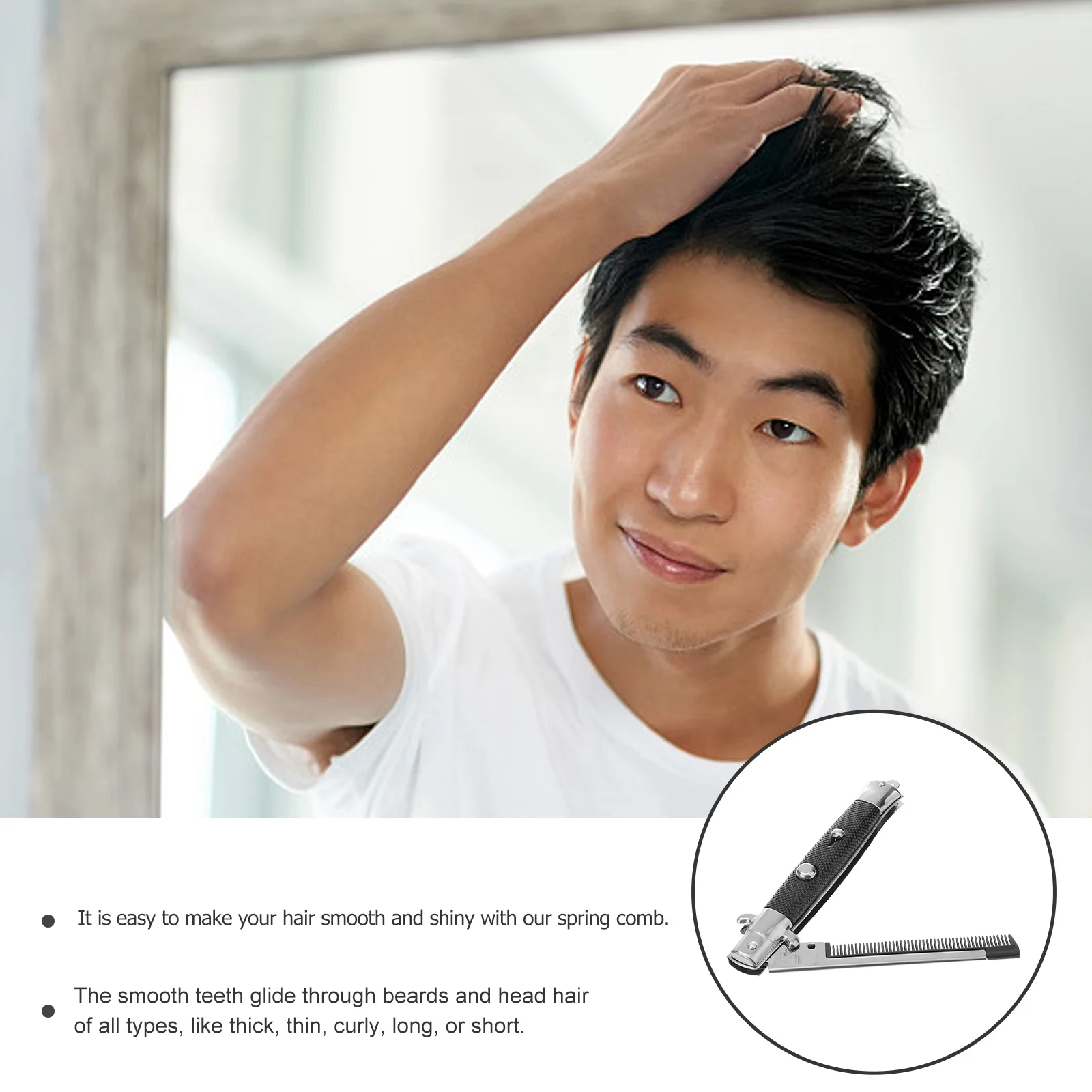

1Pcs Foldable Pocket Comb Spring Comb Stainless Steel Metal Travel Portable Grooming Tool Smooth Hair Shine for Men