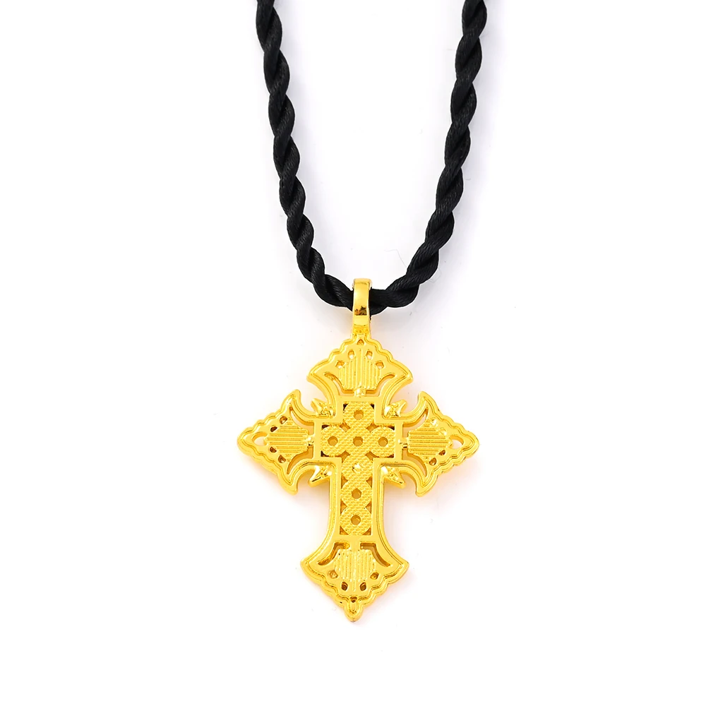 African Great Cross Pendant Necklaces Women Girls Gold Color Eritrean Ethnic Party Jewelry