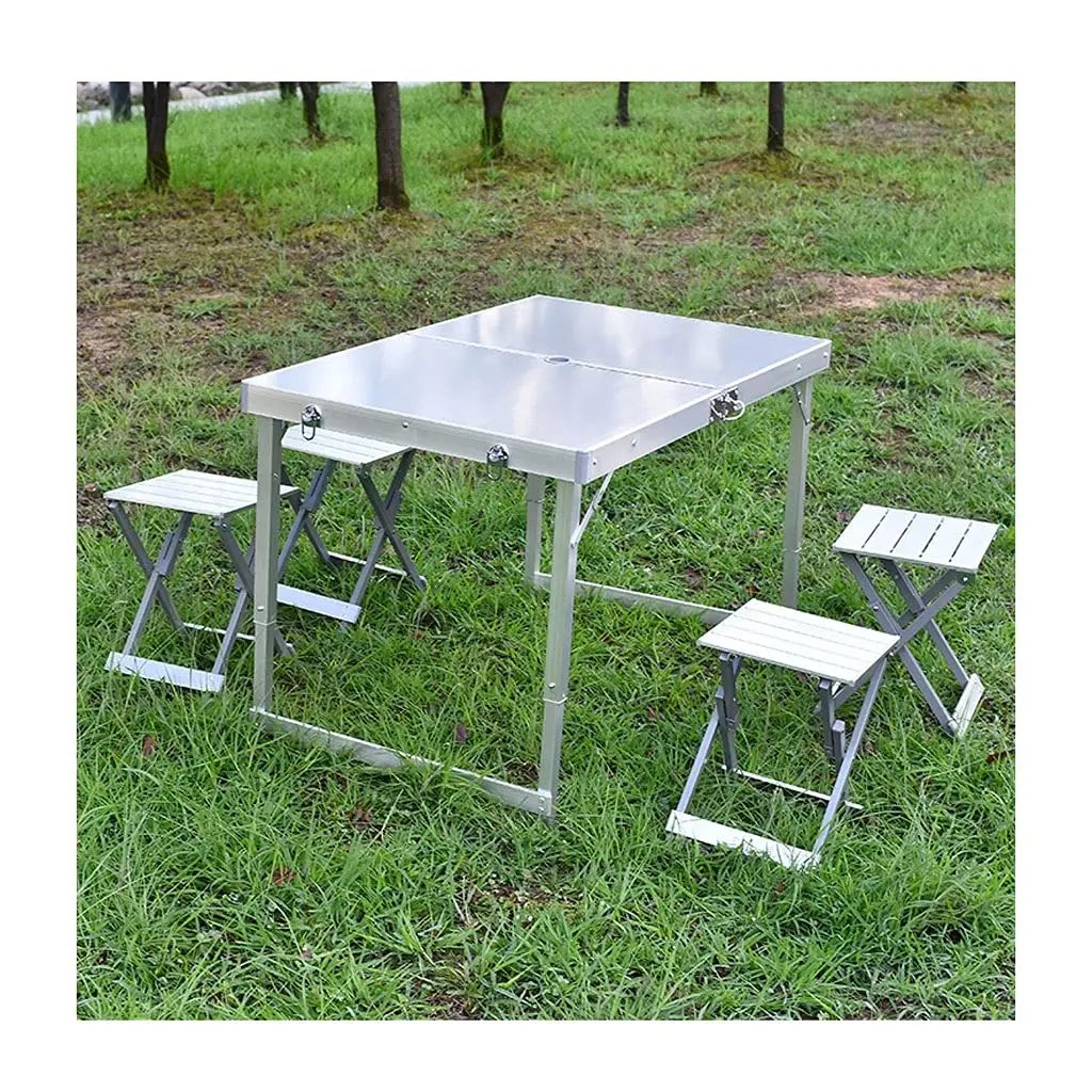 في الهواء الطلق طاولة قابلة للطي سبائك الألومنيوم متعددة الوظائف السرير طاولة الكمبيوتر المحمولة طاولة قابلة للتعديل مع 4 كراسي نزهة التخييم