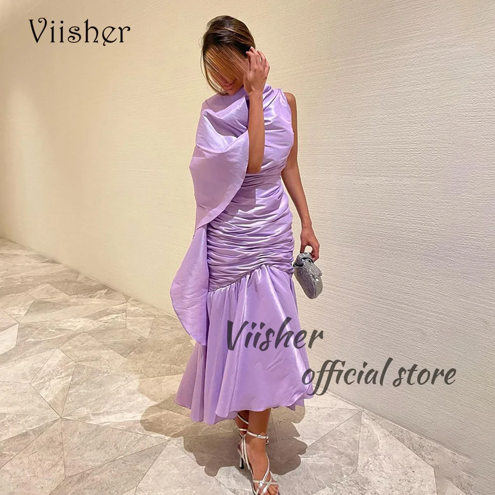 

Viisher Lavender Mermaid Evening Dresses One Shoulder Tight Long Dubai Arabic Formal Dress Floor Length Party Prom Dress