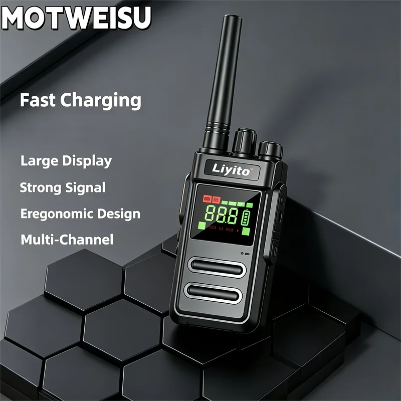 High Power Long Range UHF 400-470MHz PMR446 32 Channels Rechargeable Waterproof Handheld Two Way Radio LED Display for Camping