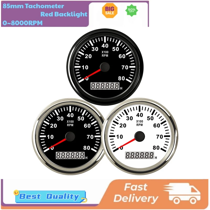

Auto 0-8000RPM Show Revolution Meters 85mm RPM Gauges Black Tachometers Pulse Signal 12v/24v for Boat Trucks Motorcycle Yacht