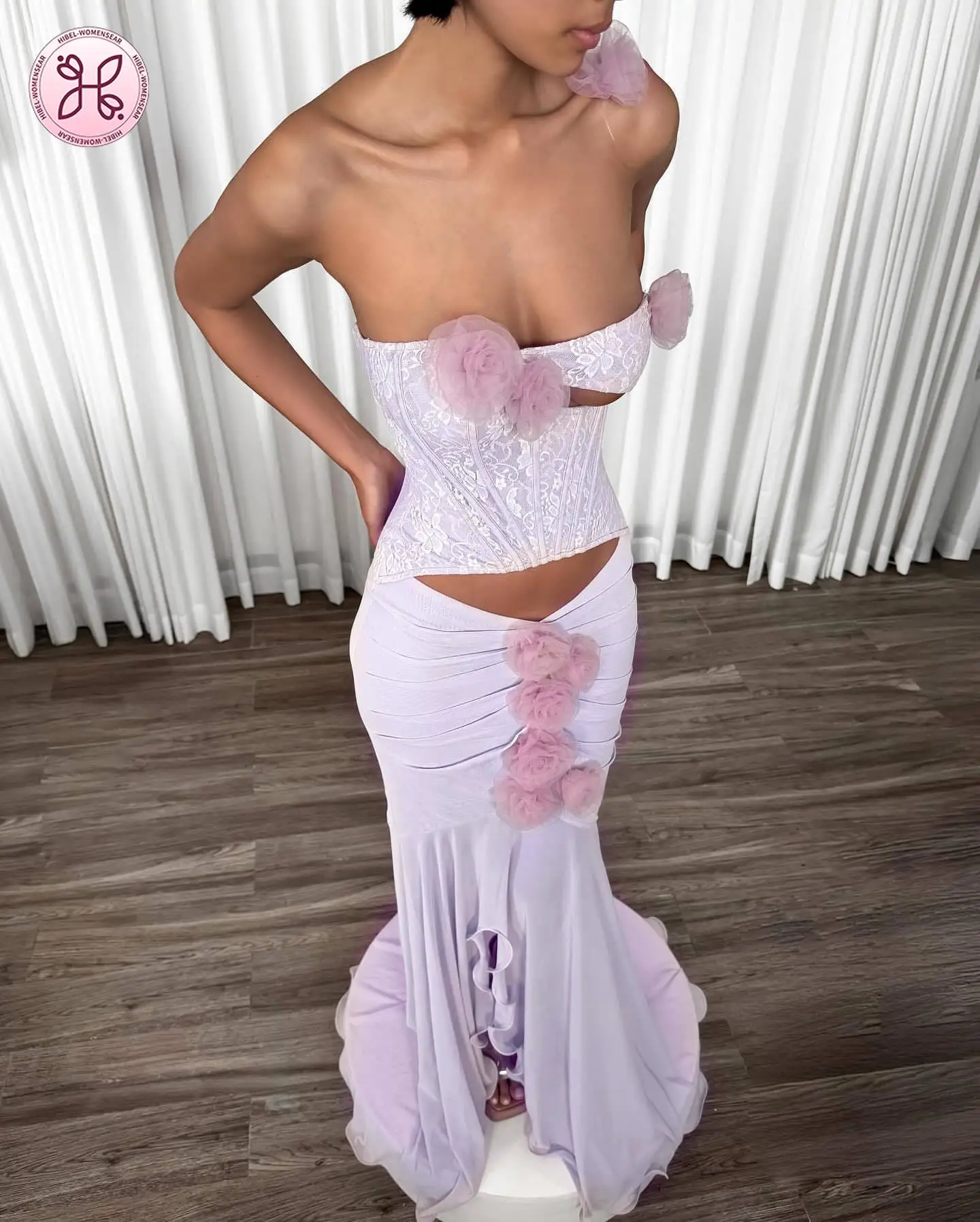 

Couture Mermaid Dress - Sculptural Blooms & Architectural Cut-Outs